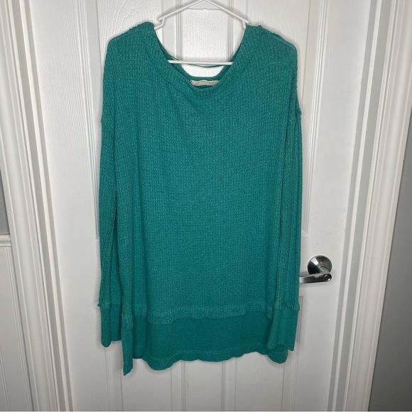 Free People We The Free North Shore Waffle Knit Thermal Tunic Top in Teal M - Picture 3 of 13